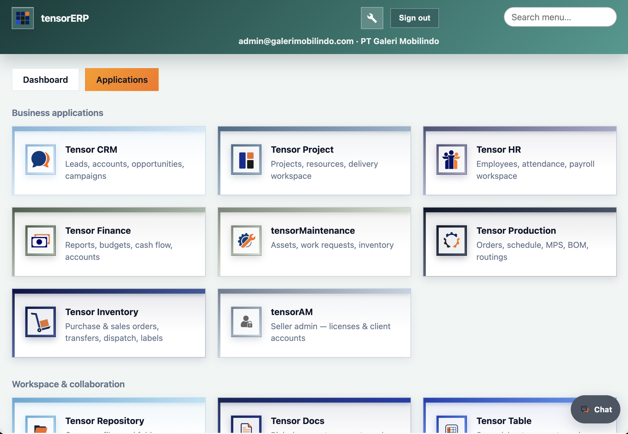 tensorERP application launcher