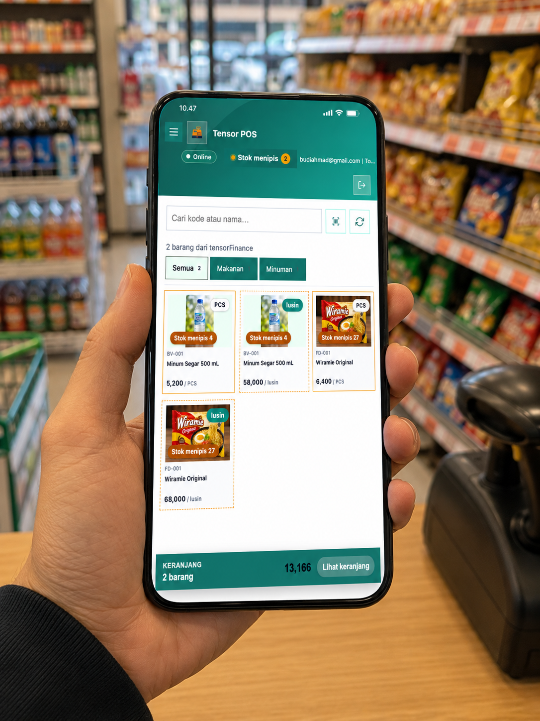 Tensor POS toserba pada ponsel
